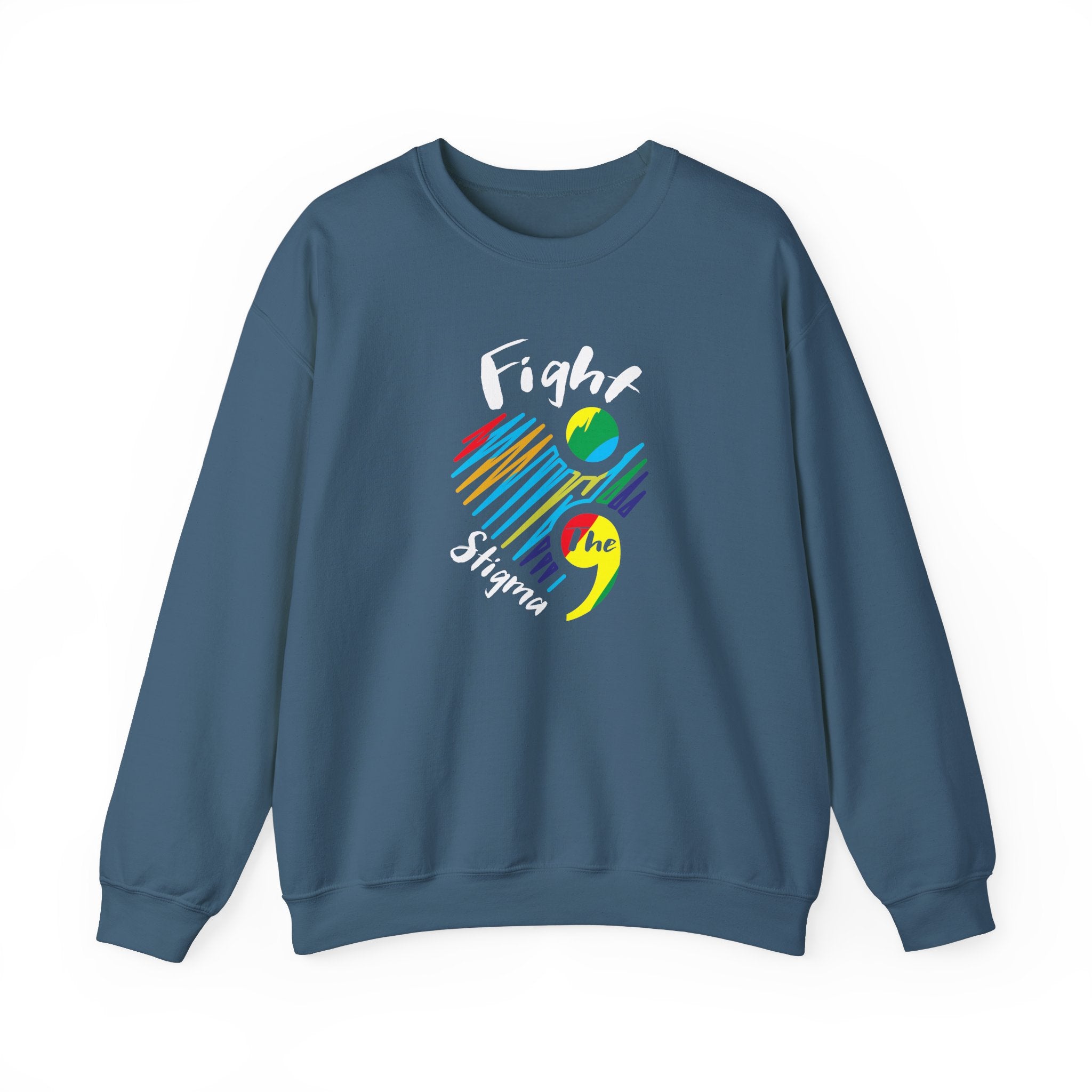 Crewneck sweatshirt designed for suicide prevention awareness, promoting mental health and support.