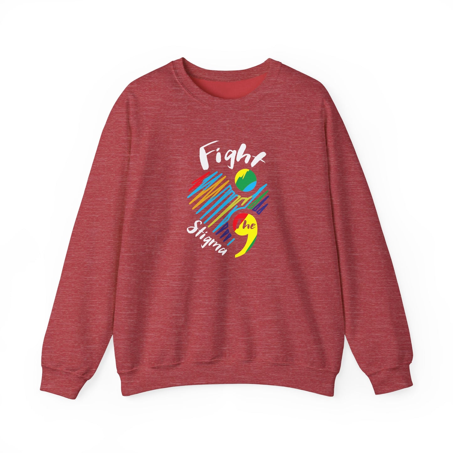 Crewneck sweatshirt designed for suicide prevention awareness, promoting mental health and support.