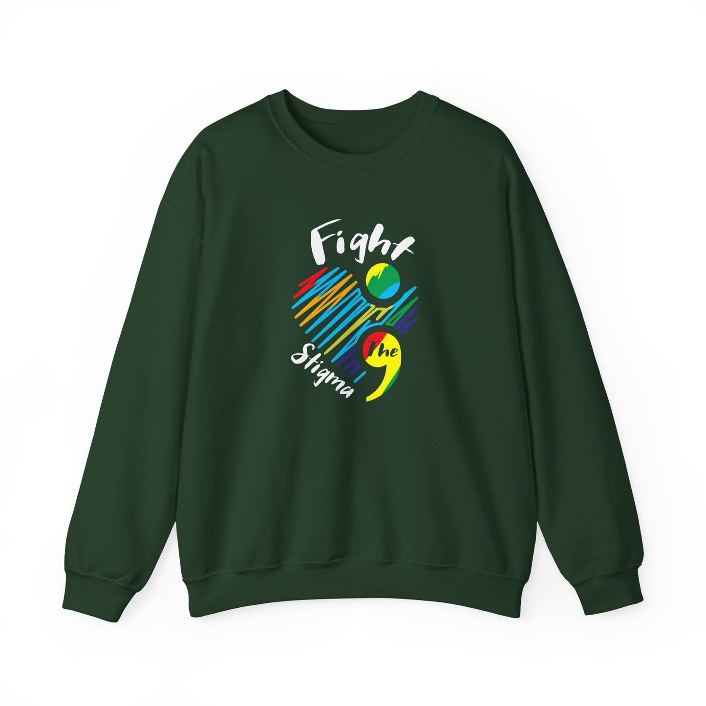 Crewneck sweatshirt designed for suicide prevention awareness, promoting mental health and support.
