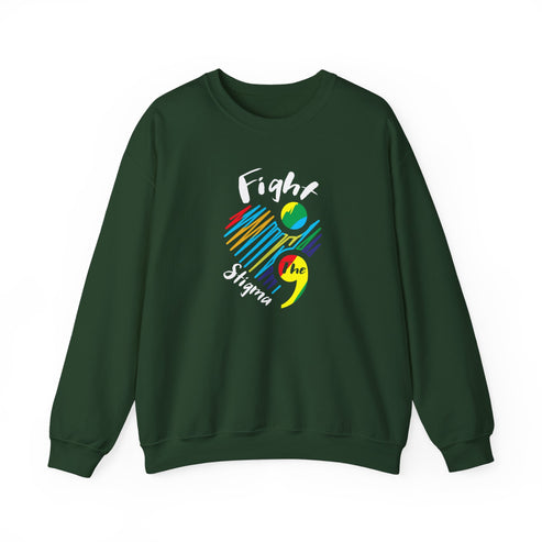 Crewneck sweatshirt designed for suicide prevention awareness, promoting mental health and support.