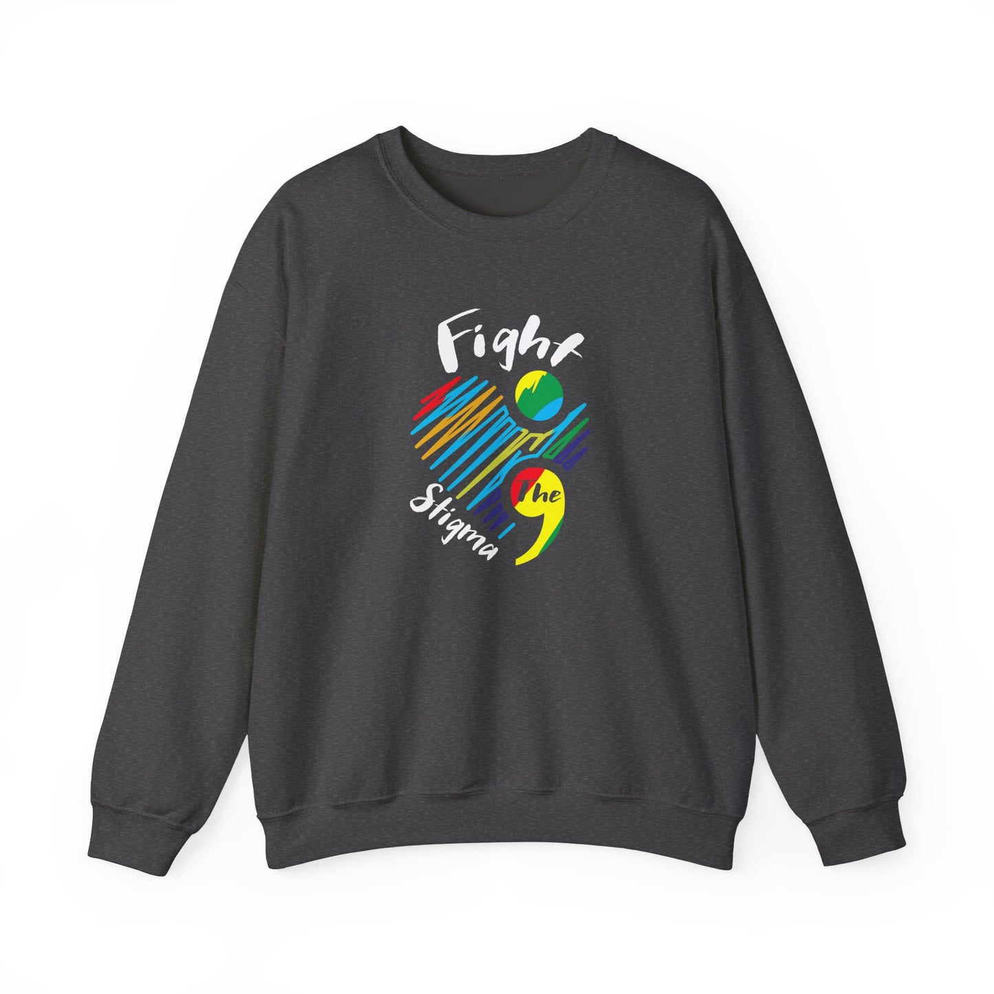 Crewneck sweatshirt designed for suicide prevention awareness, promoting mental health and support.