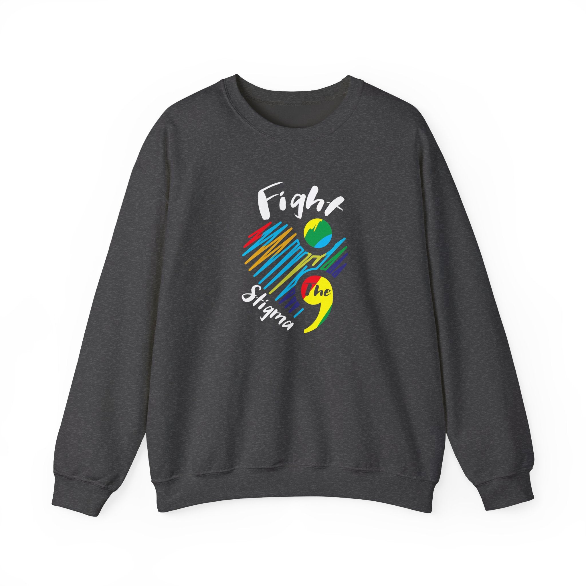 Crewneck sweatshirt designed for suicide prevention awareness, promoting mental health and support.