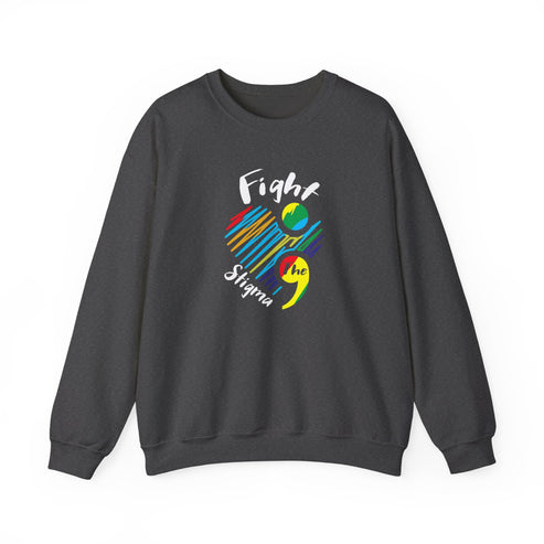 Crewneck sweatshirt designed for suicide prevention awareness, promoting mental health and support.