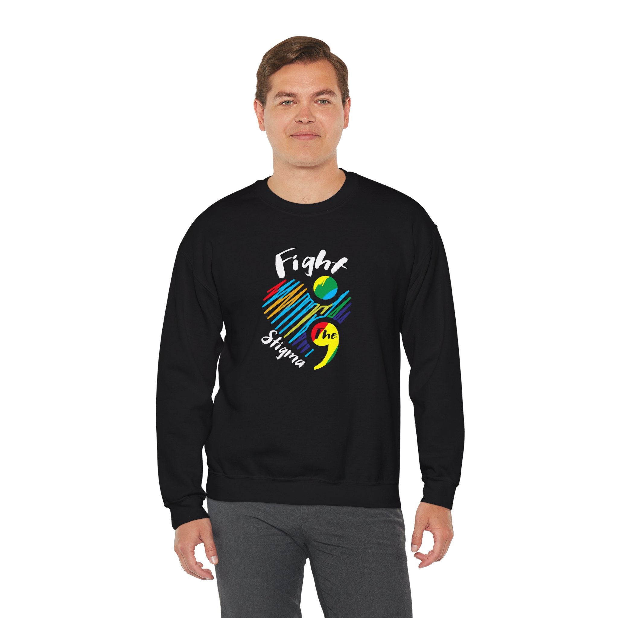 Crewneck sweatshirt designed for suicide prevention awareness, promoting mental health and support.