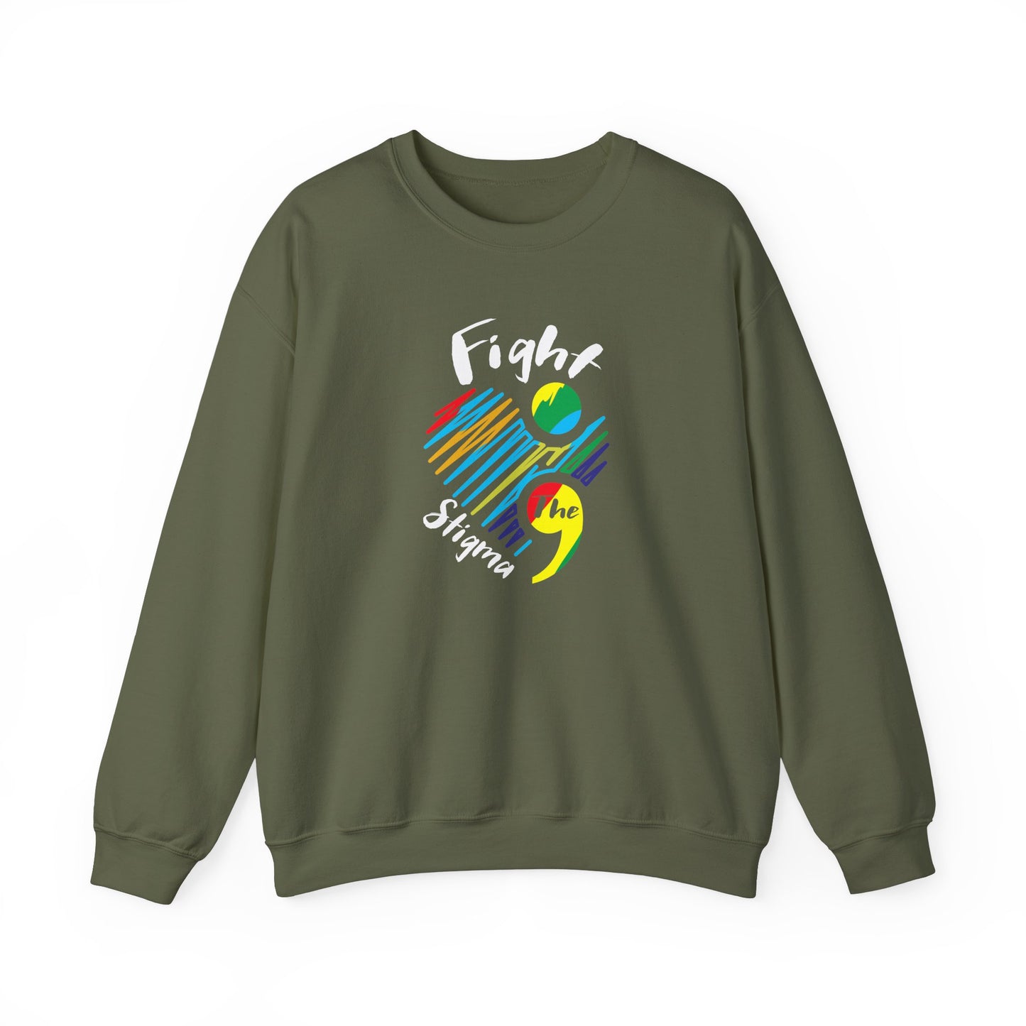 Crewneck sweatshirt designed for suicide prevention awareness, promoting mental health and support.