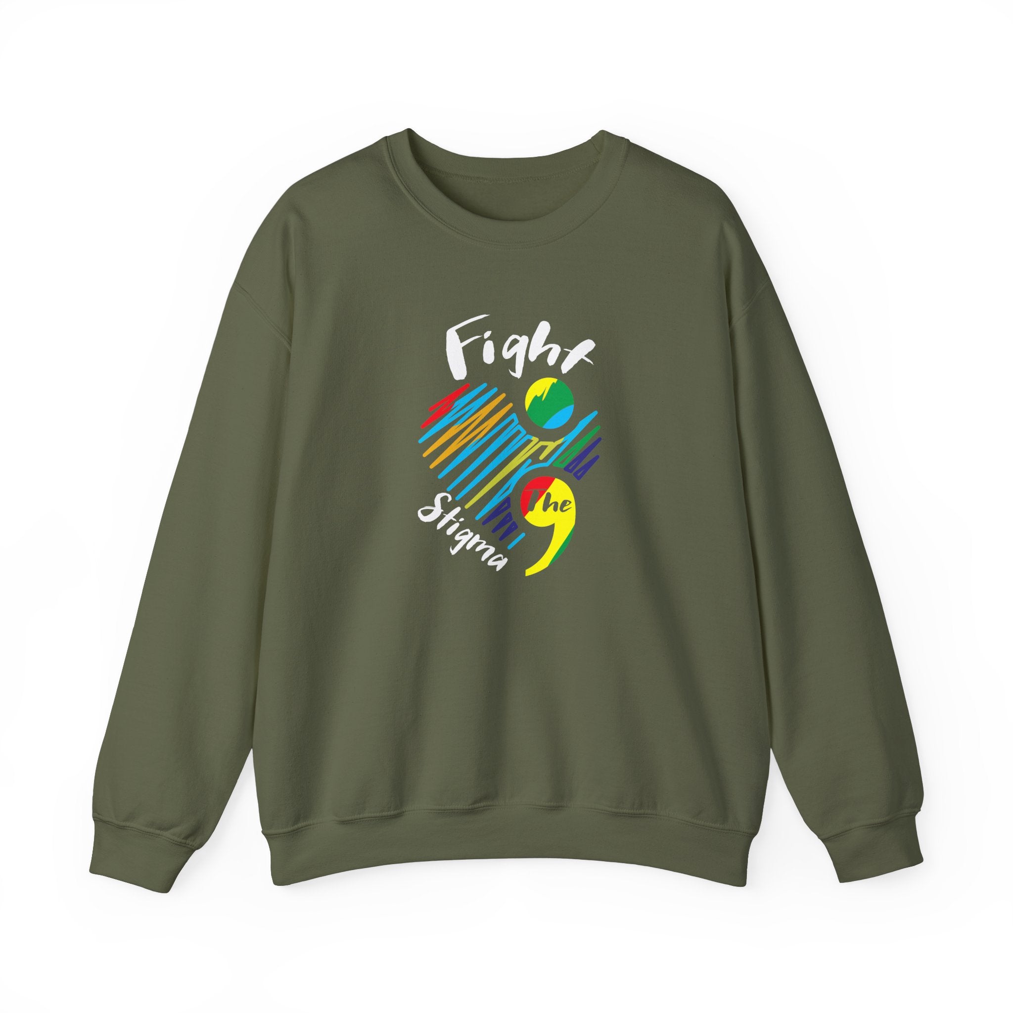 Crewneck sweatshirt designed for suicide prevention awareness, promoting mental health and support.