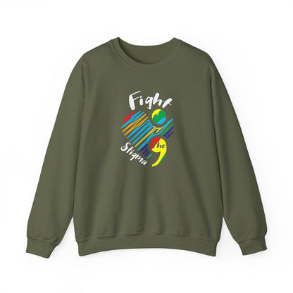 Crewneck sweatshirt designed for suicide prevention awareness, promoting mental health and support.