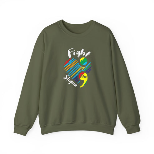 Crewneck sweatshirt designed for suicide prevention awareness, promoting mental health and support.