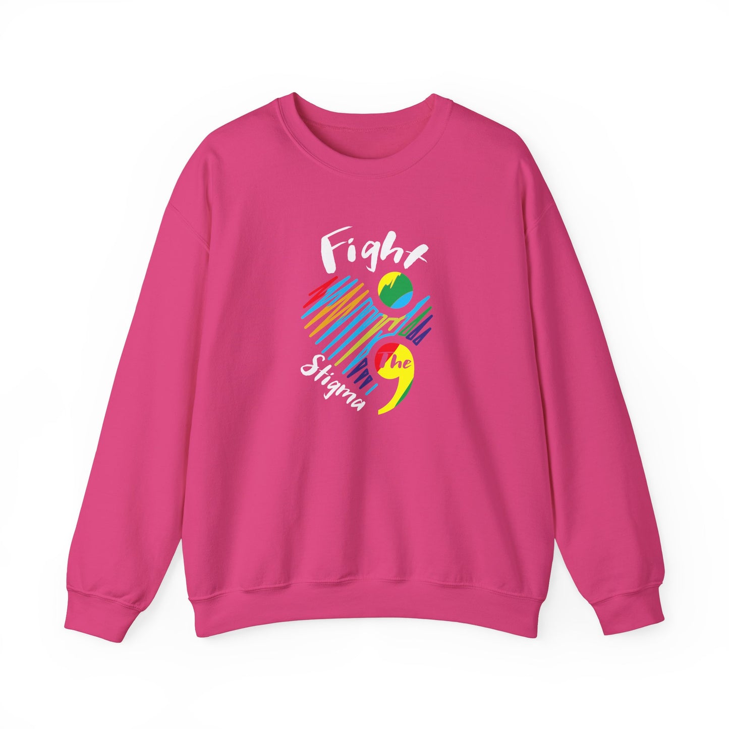 Crewneck sweatshirt designed for suicide prevention awareness, promoting mental health and support.