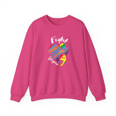 Crewneck sweatshirt designed for suicide prevention awareness, promoting mental health and support.