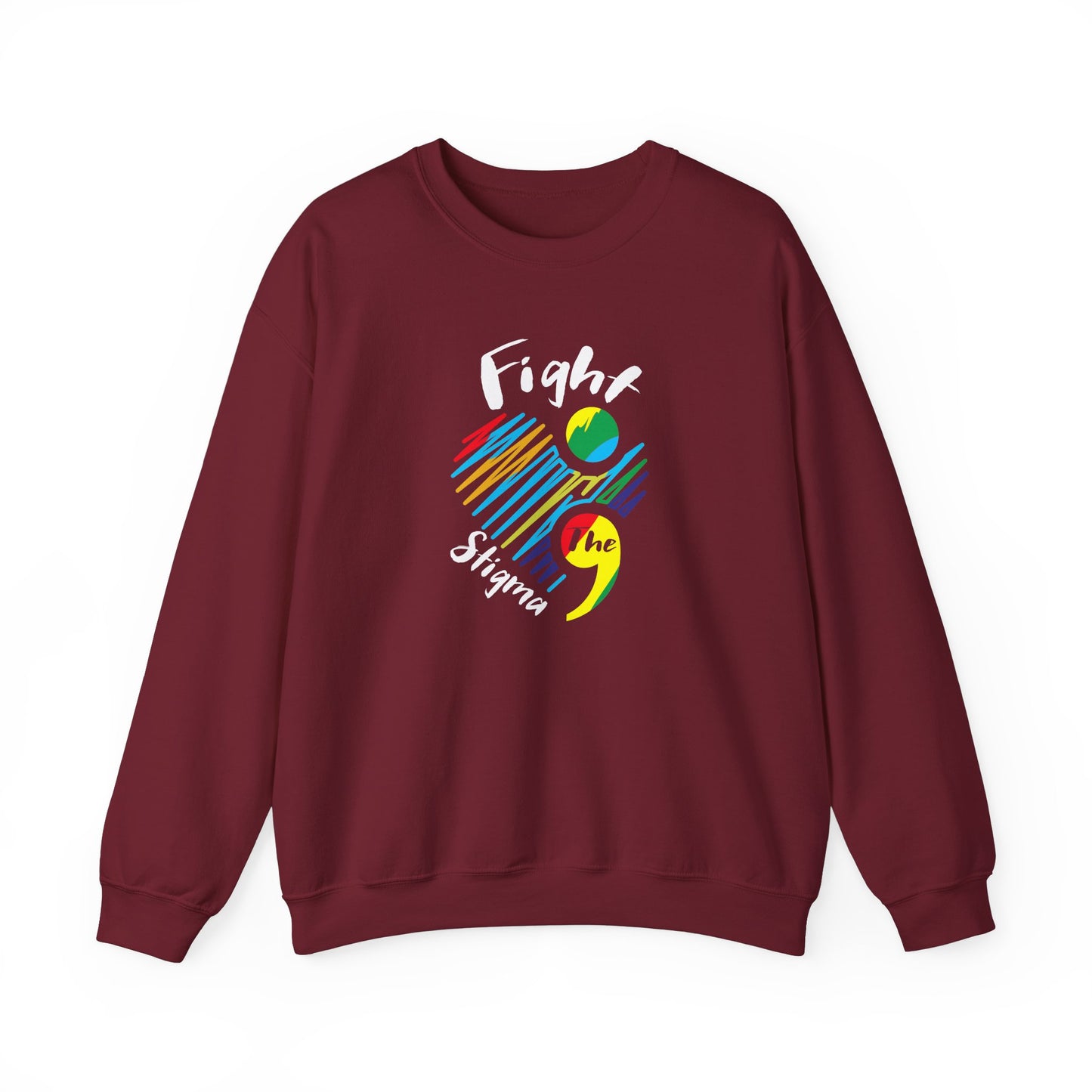 Crewneck sweatshirt designed for suicide prevention awareness, promoting mental health and support.
