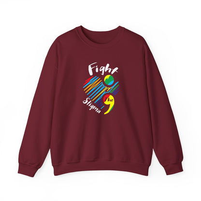 Crewneck sweatshirt designed for suicide prevention awareness, promoting mental health and support.