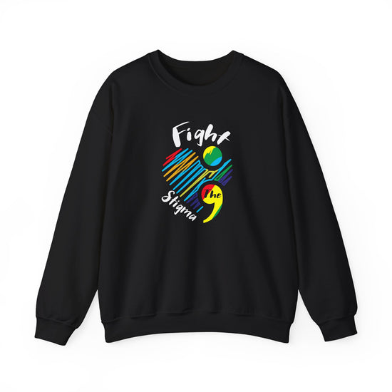 Crewneck sweatshirt designed for suicide prevention awareness, promoting mental health and support.