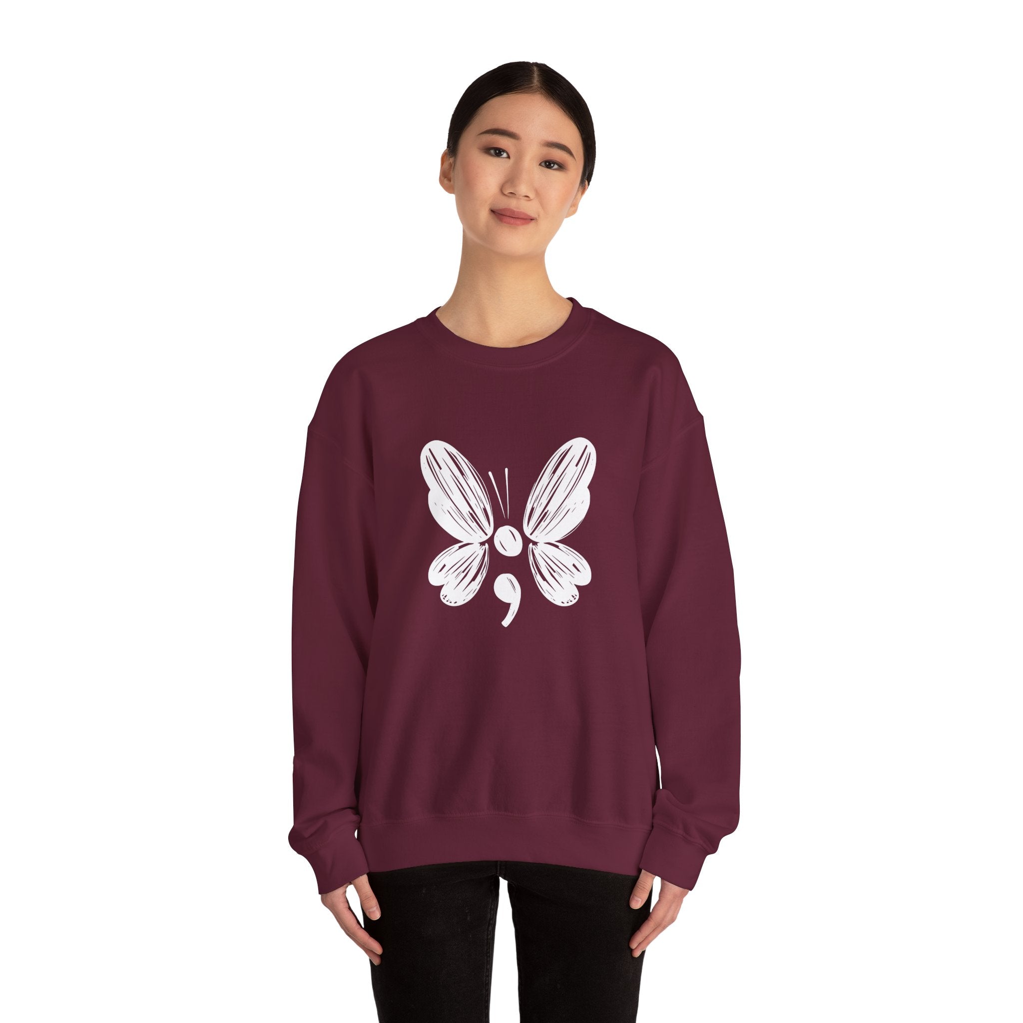 Suicide Prevention White Butterfly Crewneck Sweatshirt